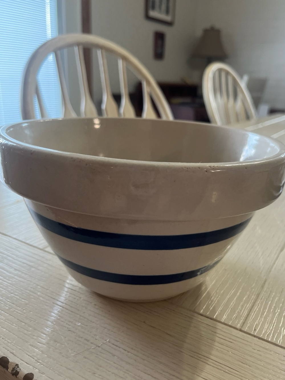 Vintage RRP Co 9.5 Inch Stoneware Mixing Bowl Double Blue Stripe Ohio USA